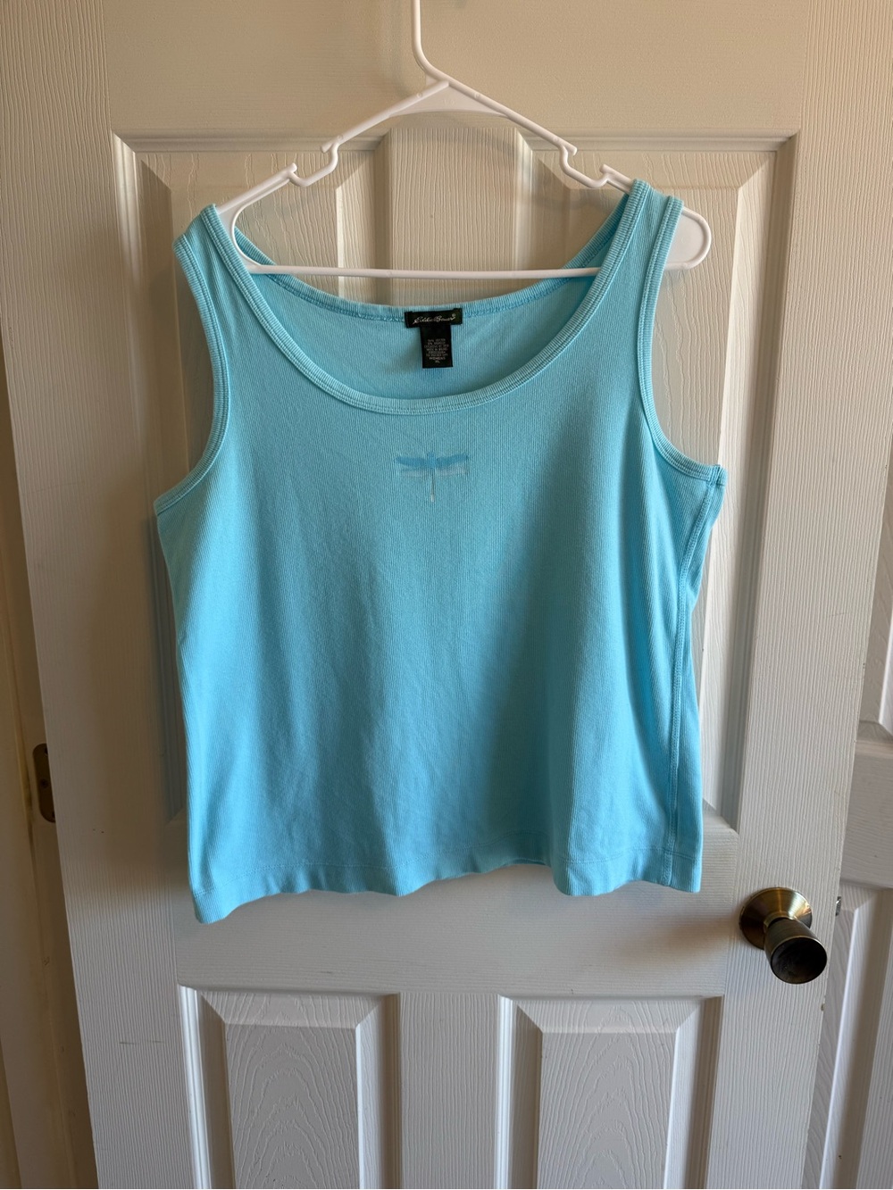 Eddie Bauer Aqua Scoop Neck Tank with Subtle Dragonfly Stitch